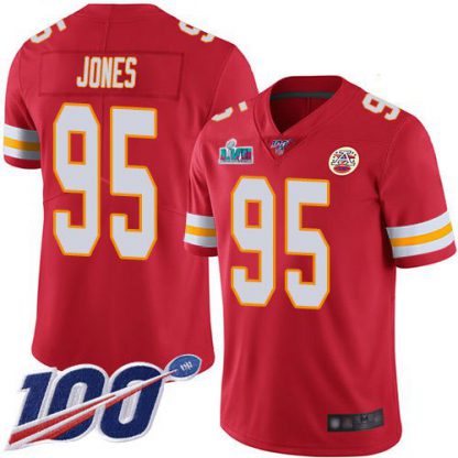 Nike Kansas City Chiefs #95 Chris Jones Red Team Color Super Bowl LVII Patch Men's Stitched NFL 100th Season Vapor Limited Jersey