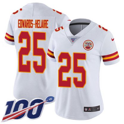 Nike Kansas City Chiefs #25 Clyde Edwards-Helaire White Women's Stitched NFL 100th Season Vapor Untouchable Limited Jersey