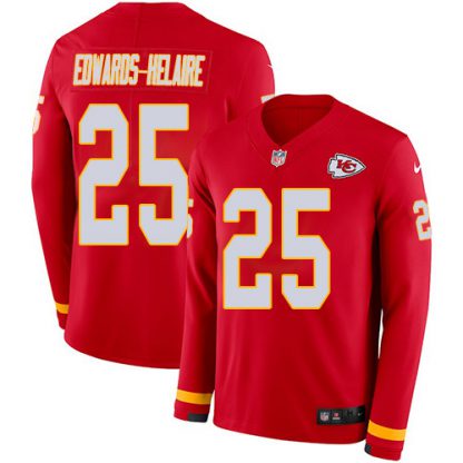 Nike Kansas City Chiefs #25 Clyde Edwards-Helaire Red Team Color Youth Stitched NFL Limited Therma Long Sleeve Jersey