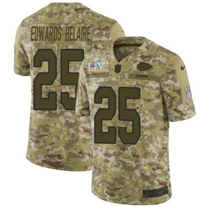 Nike Kansas City Chiefs #25 Clyde Edwards-Helaire Camo Youth Super Bowl LV Bound Stitched NFL Limited 2018 Salute To Service Jersey