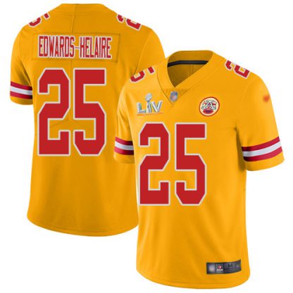 Nike Kansas City Chiefs #25 Clyde Edwards-Helaire Gold Youth Super Bowl LV Bound Stitched NFL Limited Inverted Legend Jersey