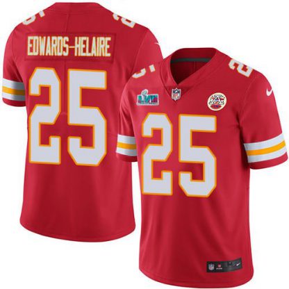 Nike Kansas City Chiefs #25 Clyde Edwards-Helaire Red Team Color Super Bowl LVII Patch Men's Stitched NFL Vapor Untouchable Limited Jersey
