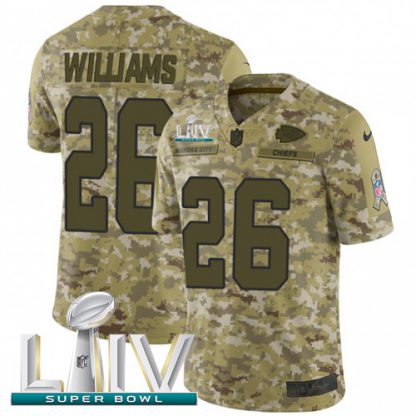 Nike Kansas City Chiefs #26 Damien Williams Camo Super Bowl LIV 2020 Men's Stitched NFL Limited 2018 Salute To Service Jersey