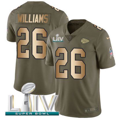Nike Kansas City Chiefs #26 Damien Williams Olive/Gold Super Bowl LIV 2020 Men's Stitched NFL Limited 2017 Salute To Service Jersey