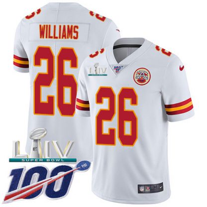 Nike Kansas City Chiefs #26 Damien Williams White Super Bowl LIV 2020 Men's Stitched NFL 100th Season Vapor Untouchable Limited Jersey
