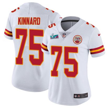 Nike Kansas City Chiefs #75 Darian Kinnard White Super Bowl LVII Patch Women's Stitched NFL Vapor Untouchable Limited Jersey