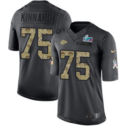 Nike Kansas City Chiefs #75 Darian Kinnard Black Super Bowl LVII Patch Youth Stitched NFL Limited 2016 Salute to Service Jersey