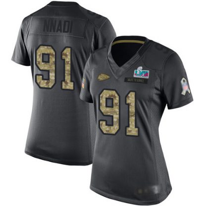 Nike Kansas City Chiefs #91 Derrick Nnadi Black Super Bowl LVII Patch Women's Stitched NFL Limited 2016 Salute to Service Jersey