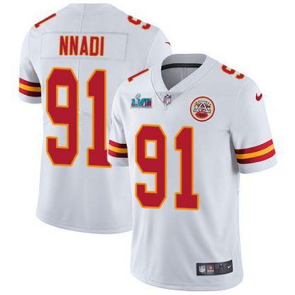 Nike Kansas City Chiefs #91 Derrick Nnadi White Super Bowl LVII Patch Youth Stitched NFL Vapor Untouchable Limited Jersey