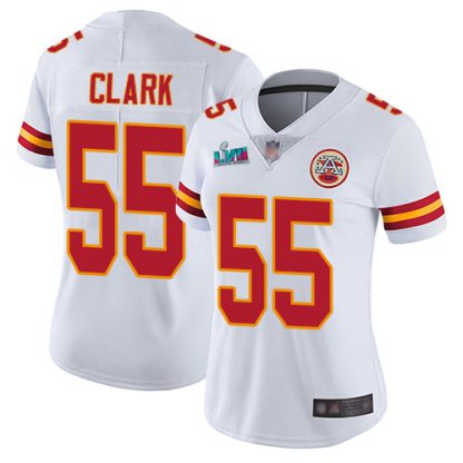Nike Kansas City Chiefs #55 Frank Clark White Super Bowl LVII Patch Women's Stitched NFL Vapor Untouchable Limited Jersey