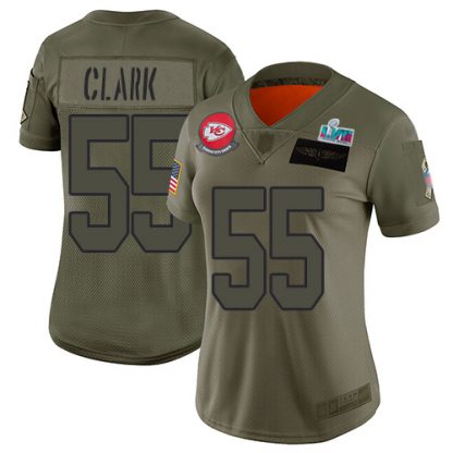 Nike Kansas City Chiefs #55 Frank Clark Camo Super Bowl LVII Patch Women's Stitched NFL Limited 2019 Salute To Service Jersey