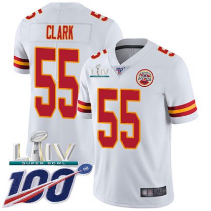 Nike Kansas City Chiefs #55 Frank Clark White Super Bowl LIV 2020 Youth Stitched NFL 100th Season Vapor Untouchable Limited Jersey