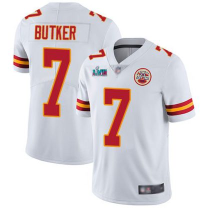 Nike Kansas City Chiefs #7 Harrison Butker White Super Bowl LVII Patch Men's Stitched NFL Vapor Untouchable Limited Jersey