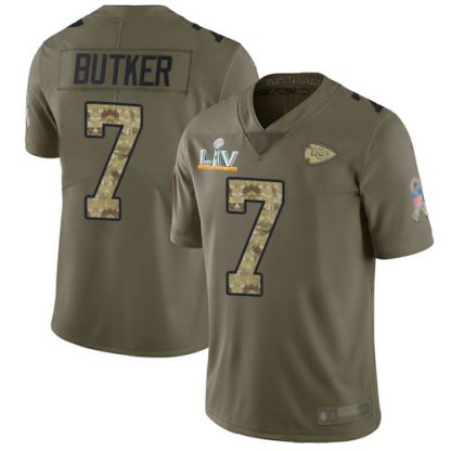 Nike Kansas City Chiefs #7 Harrison Butker Olive/Camo Super Bowl LVII Patch Men's Stitched NFL Limited 2017 Salute To Service Jersey