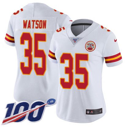 Nike Kansas City Chiefs #35 Jaylen Watson White Women's Stitched NFL 100th Season Vapor Limited Jersey