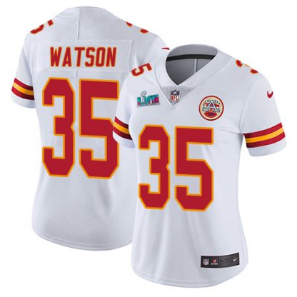 Nike Kansas City Chiefs #35 Jaylen Watson White Super Bowl LVII Patch Women's Stitched NFL Vapor Untouchable Limited Jersey