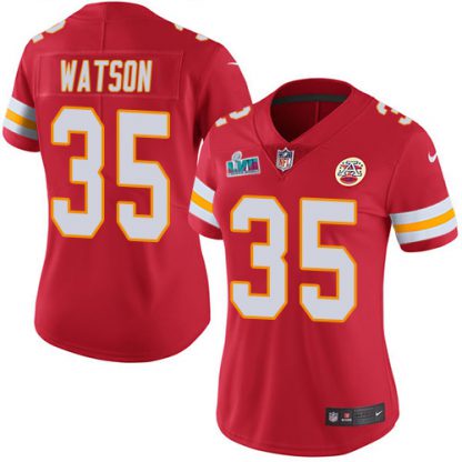 Nike Kansas City Chiefs #35 Jaylen Watson Red Team Color Super Bowl LVII Patch Women's Stitched NFL Vapor Untouchable Limited Jersey