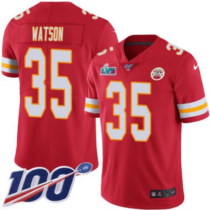 Nike Kansas City Chiefs #35 Jaylen Watson Red Team Color Super Bowl LVII Patch Youth Stitched NFL 100th Season Vapor Limited Jersey