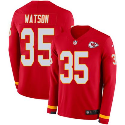 Nike Kansas City Chiefs #35 Jaylen Watson Red Team Color Men's Stitched NFL Limited Therma Long Sleeve Jersey
