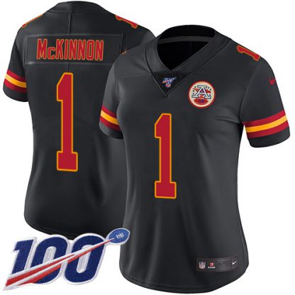 Nike Kansas City Chiefs #1 Jerick McKinnon Black Women's Stitched NFL Limited Rush 100th Season Jersey
