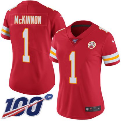 Nike Kansas City Chiefs #1 Jerick McKinnon Red Team Color Women's Stitched NFL 100th Season Vapor Limited Jersey