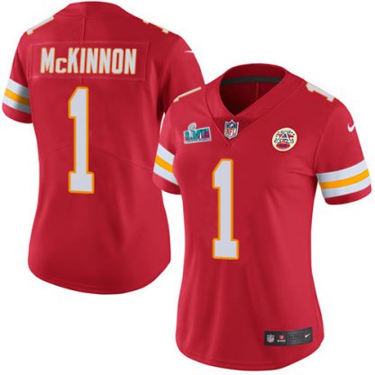 Nike Kansas City Chiefs #1 Jerick McKinnon Red Team Color Super Bowl LVII Patch Women's Stitched NFL Vapor Untouchable Limited Jersey