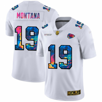 Kansas City Kansas City Chiefs #19 Joe Montana Men's White Nike Multi-Color 2020 NFL Crucial Catch Limited NFL Jersey