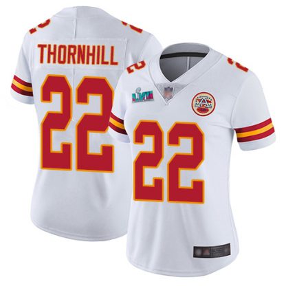 Nike Kansas City Chiefs #22 Juan Thornhill White Super Bowl LVII Patch Women's Stitched NFL Vapor Untouchable Limited Jersey