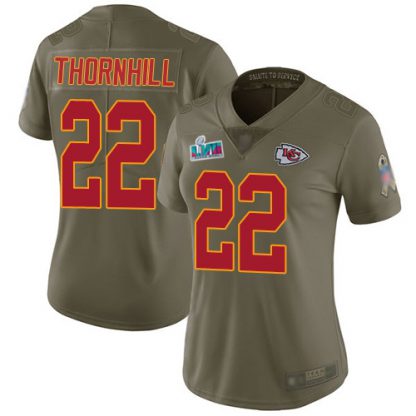 Nike Kansas City Chiefs #22 Juan Thornhill Olive Super Bowl LVII Patch Women's Stitched NFL Limited 2017 Salute To Service Jersey