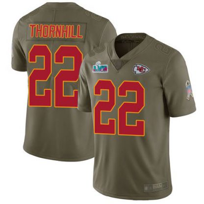 Nike Kansas City Chiefs #22 Juan Thornhill Olive Super Bowl LVII Patch Men's Stitched NFL Limited 2017 Salute To Service Jersey