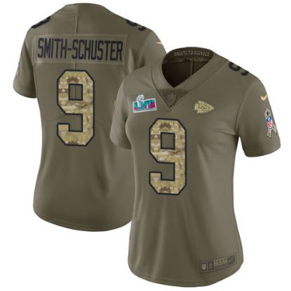 Nike Kansas City Chiefs #9 JuJu Smith-Schuster Olive/Camo Super Bowl LVII Patch Women's Stitched NFL Limited 2017 Salute To Service Jersey