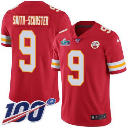 Nike Kansas City Chiefs #9 JuJu Smith-Schuster Red Team Color Super Bowl LVII Patch Youth Stitched NFL 100th Season Vapor Limited Jersey