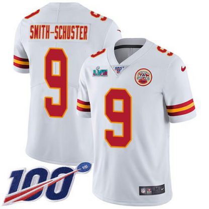 Nike Kansas City Chiefs #9 JuJu Smith-Schuster White Super Bowl LVII Patch Men's Stitched NFL 100th Season Vapor Limited Jersey