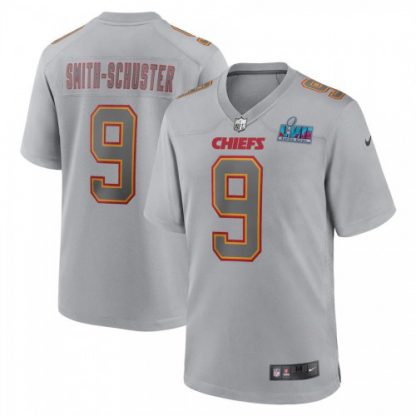 Nike Kansas City Chiefs #9 JuJu Smith-Schuster Men's Super Bowl LVII Patch Atmosphere Fashion Game Jersey - Gray