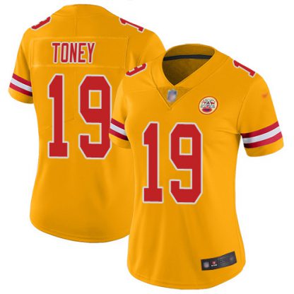 Nike Kansas City Chiefs #19 Kadarius Toney Gold Women's Stitched NFL Limited Inverted Legend 100th Season Jersey