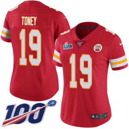 Nike Kansas City Chiefs #19 Kadarius Toney Red Team Color Super Bowl LVII Patch Women's Stitched NFL 100th Season Vapor Limited Jersey