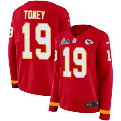Nike Kansas City Chiefs #19 Kadarius Toney Red Team Color Super Bowl LVII Patch Women's Stitched NFL Limited Therma Long Sleeve Jersey