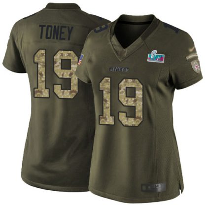Nike Kansas City Chiefs #19 Kadarius Toney Green Super Bowl LVII Patch Women's Stitched NFL Limited 2015 Salute to Service Jersey