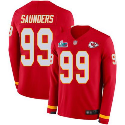 Nike Kansas City Chiefs #99 Khalen Saunders Red Team Color Super Bowl LVII Patch Men's Stitched NFL Limited Therma Long Sleeve Jersey