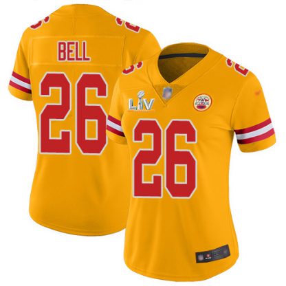 Nike Kansas City Chiefs #26 Le'Veon Bell Gold Women's Super Bowl LV Bound Stitched NFL Limited Inverted Legend Jersey