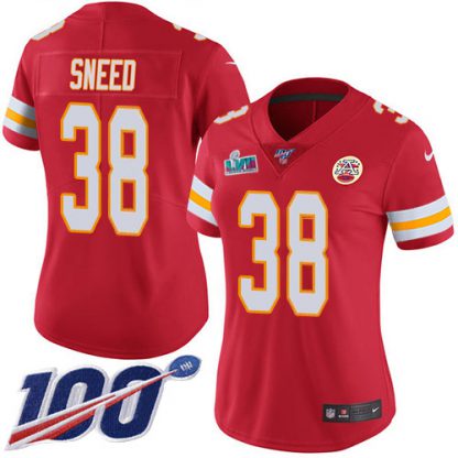 Nike Kansas City Chiefs #38 L'Jarius Sneed Red Team Color Super Bowl LVII Patch Women's Stitched NFL 100th Season Vapor Limited Jersey