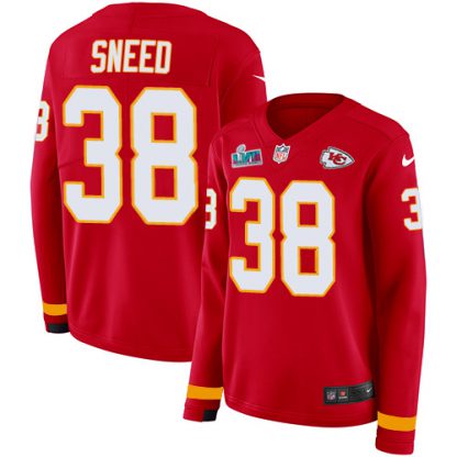 Nike Kansas City Chiefs #38 L'Jarius Sneed Red Team Color Super Bowl LVII Patch Women's Stitched NFL Limited Therma Long Sleeve Jersey
