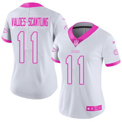 Nike Kansas City Chiefs #11 Marquez Valdes-Scantling White/Pink Women's Stitched NFL Limited Rush Fashion Jersey