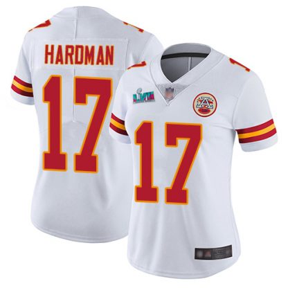 Nike Kansas City Chiefs #17 Mecole Hardman White Super Bowl LVII Patch Women's Stitched NFL Vapor Untouchable Limited Jersey