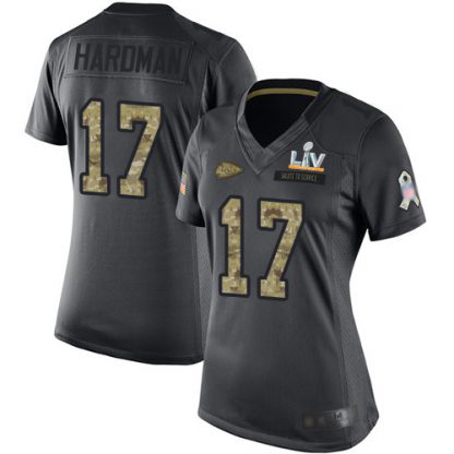 Nike Kansas City Chiefs #17 Mecole Hardman Black Super Bowl LVII Patch Women's Stitched NFL Limited 2016 Salute to Service Jersey