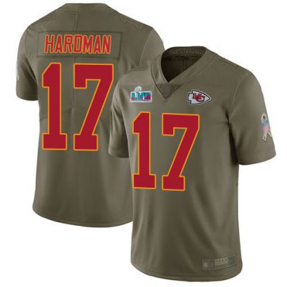 Nike Kansas City Chiefs #17 Mecole Hardman Olive Super Bowl LVII Patch Youth Stitched NFL Limited 2017 Salute To Service Jersey