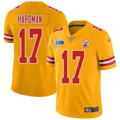 Nike Kansas City Chiefs #17 Mecole Hardman Gold Super Bowl LVII Patch Men's Stitched NFL Limited Inverted Legend Jersey