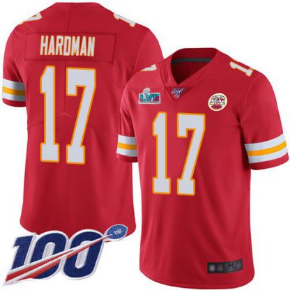 Nike Kansas City Chiefs #17 Mecole Hardman Red Team Color Super Bowl LVII Patch Men's Stitched NFL 100th Season Vapor Limited Jersey