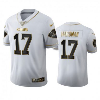Kansas City Kansas City Chiefs #17 Mecole Hardman Men's Nike White Golden Edition Vapor Limited NFL 100 Jersey