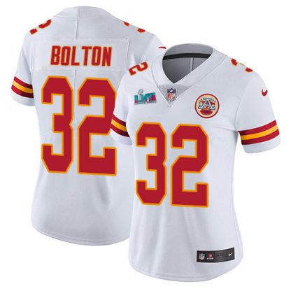 Nike Kansas City Chiefs #32 Nick Bolton White Super Bowl LVII Patch Women's Stitched NFL Vapor Untouchable Limited Jersey